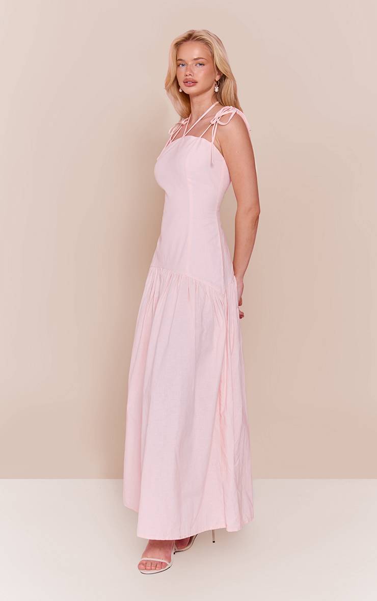 Rose Bébé Robe Maxi À Taille Basse Effet Lin Avec Bretelles Fines