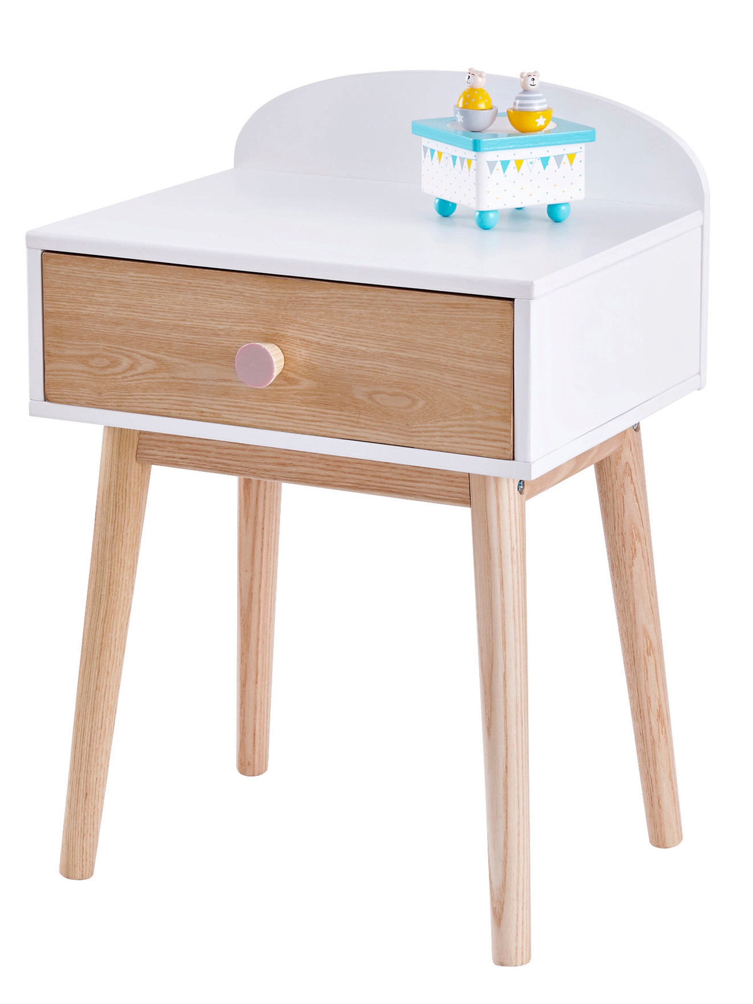 Vertbaudet Kinderzimmer Nachttisch KONFETTI, tauschbare Griffe weiß/natur