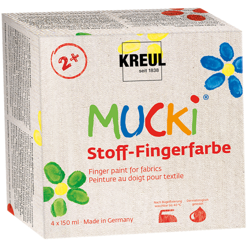 KREUL Stoff-Fingerfarben MUCKI, 150 ml, assortiert, 4 Stück