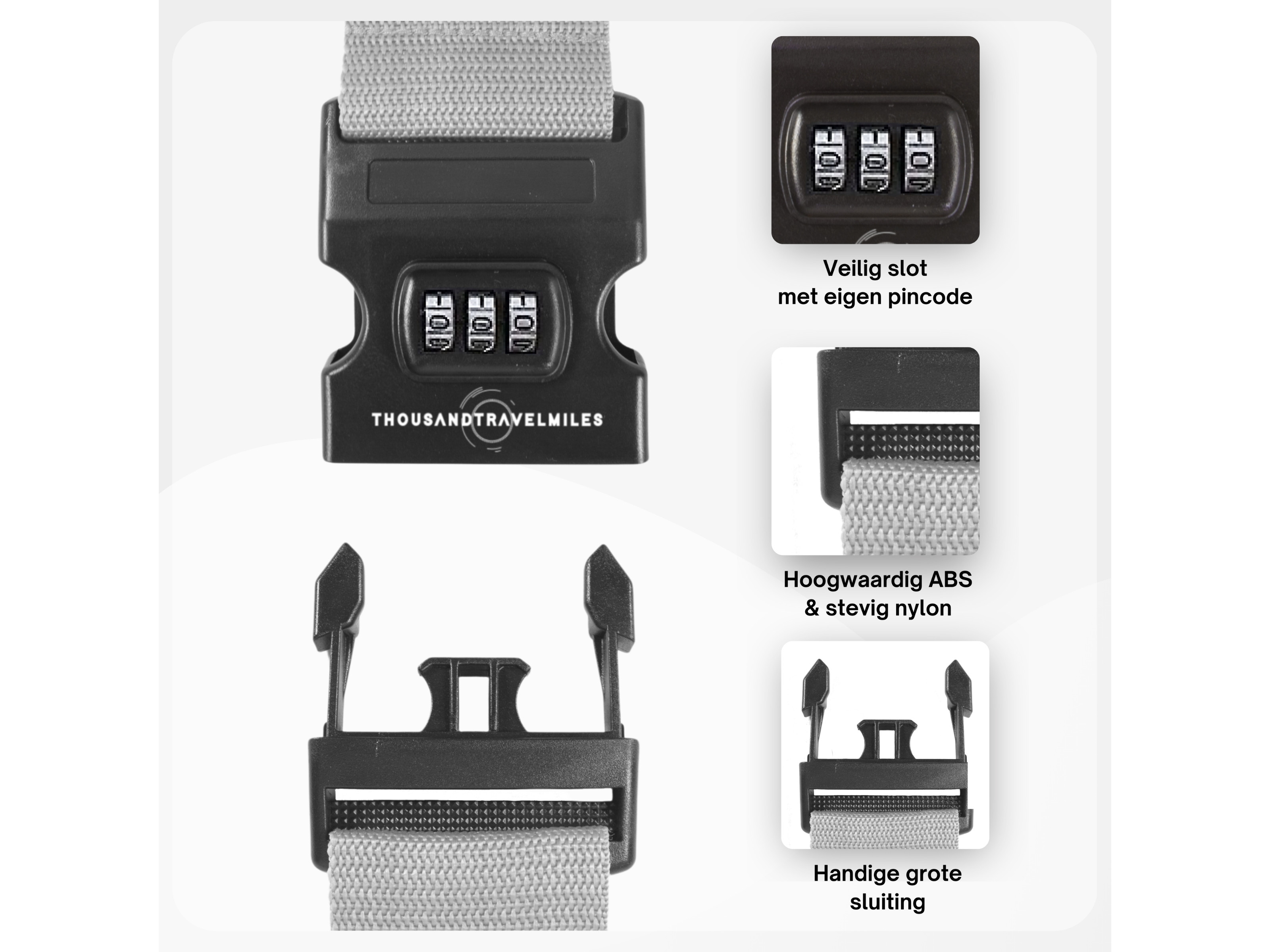 Thousandtravelmiles 2 kofferriemen met 2 bagagelabels - Silver