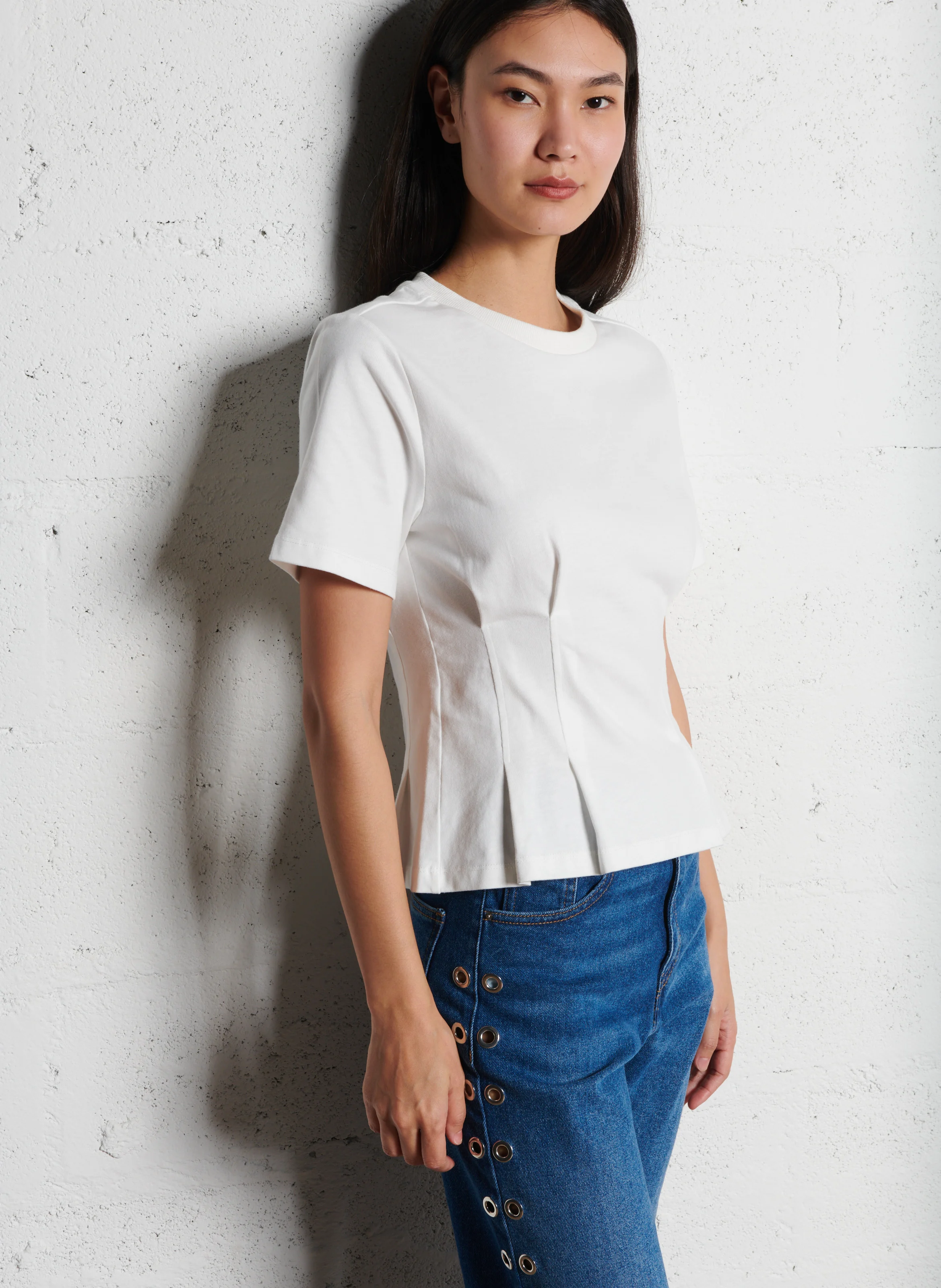 EDWIN - Tee-shirt col rond cintré en coton | Blanc