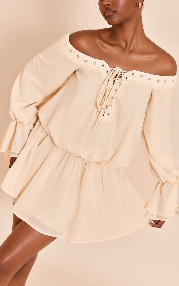 Crème Ensemble Jupe Mini Fluide En Mousseline
