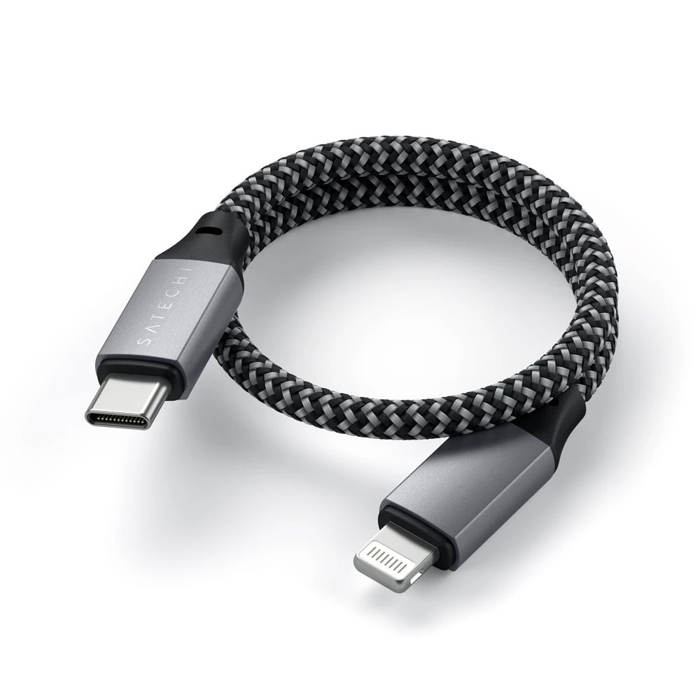 (25cm} 60W Lightning auf USB C Ladekabel Nylon MFi Datenkabel (ST-TCL10M) - Space Gray