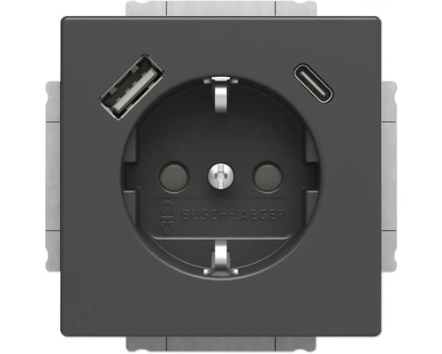 Busch-Jaeger 20 EUCB2USBAC-81 USB-stopcontact Safety+ met USB A/C Future Linear antraciet