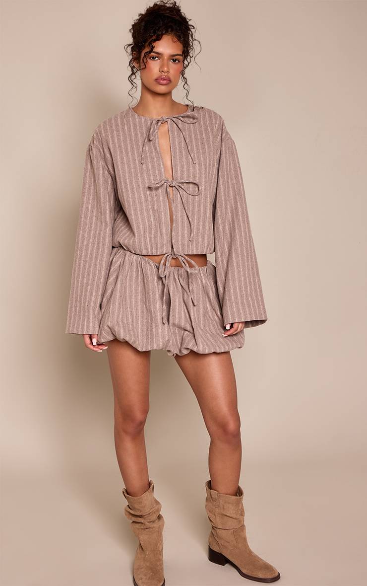 Beige Ensemble Jupe Bouffante En Tissu Brossé