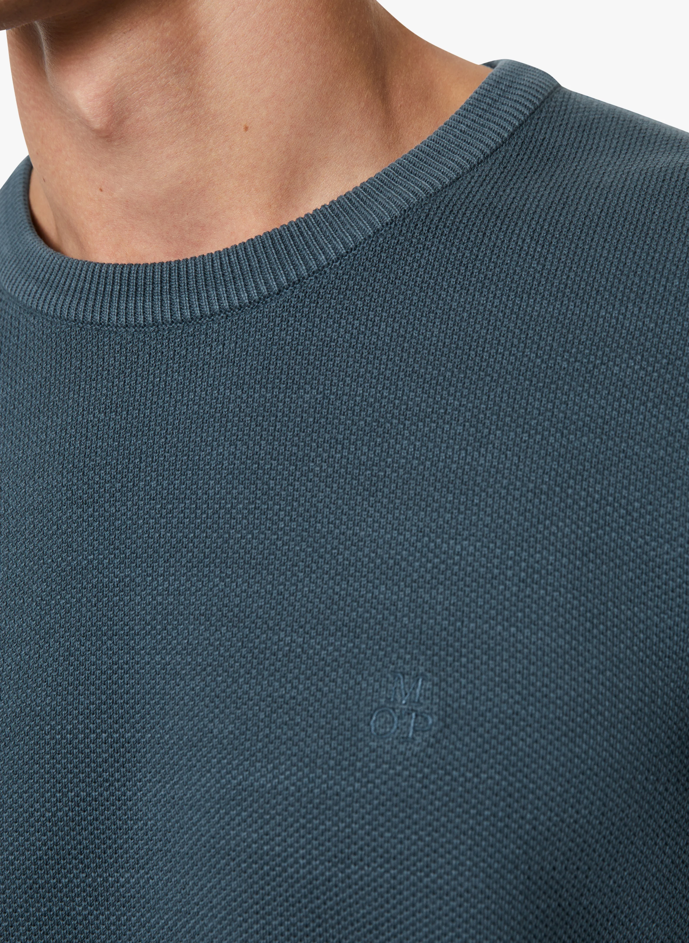 Pull col rond en coton bio | Bleu