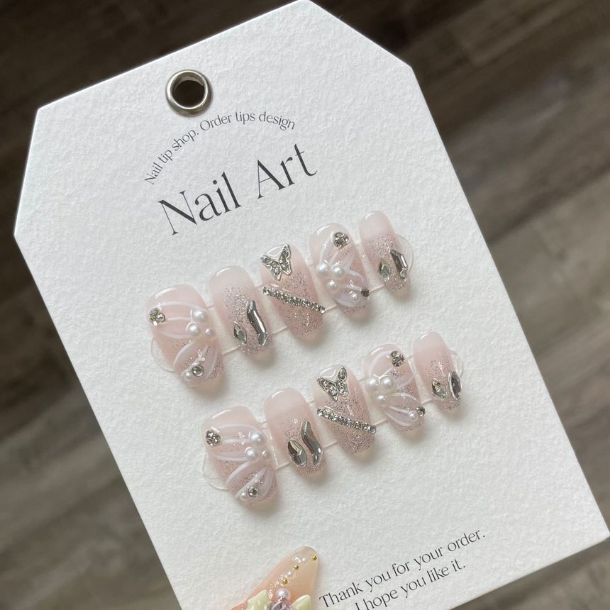 eovda - Butterfly Faux Pearl Faux Nail Tips