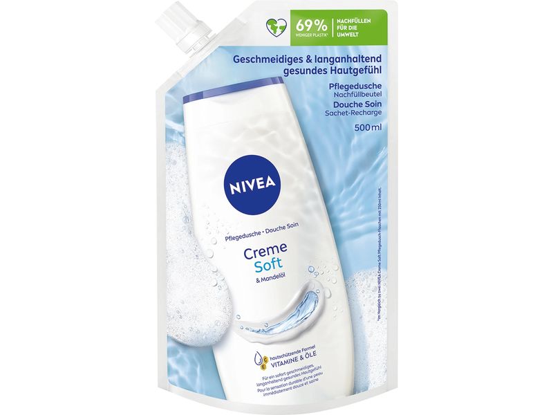 NIVEA Duschcreme Pflegedusche Creme Soft Refill 500 ml Milde Duschcreme mit wertvollem Mandelöl und zartem Duft verwöhnt die Haut