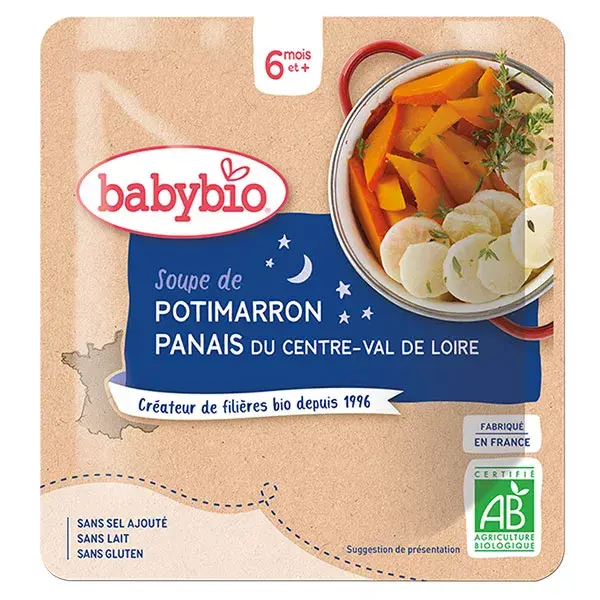 Sachê Babybio Sopa de Abóbora e Pastinaca Orgânica para Refeição Noturna +6 meses 190g