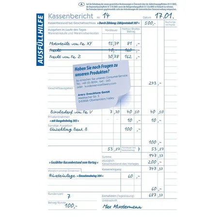 Avery Zweckform 317 Kassenbericht, A5, mit Blaupapier, 2x50 Blatt