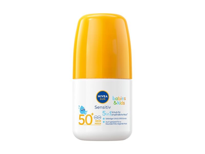 NIVEA SUN Sonnencreme Kids Roll-on Sensitive LSF 50  50 ml Wasserfeste Sonnencrème für Kinder
