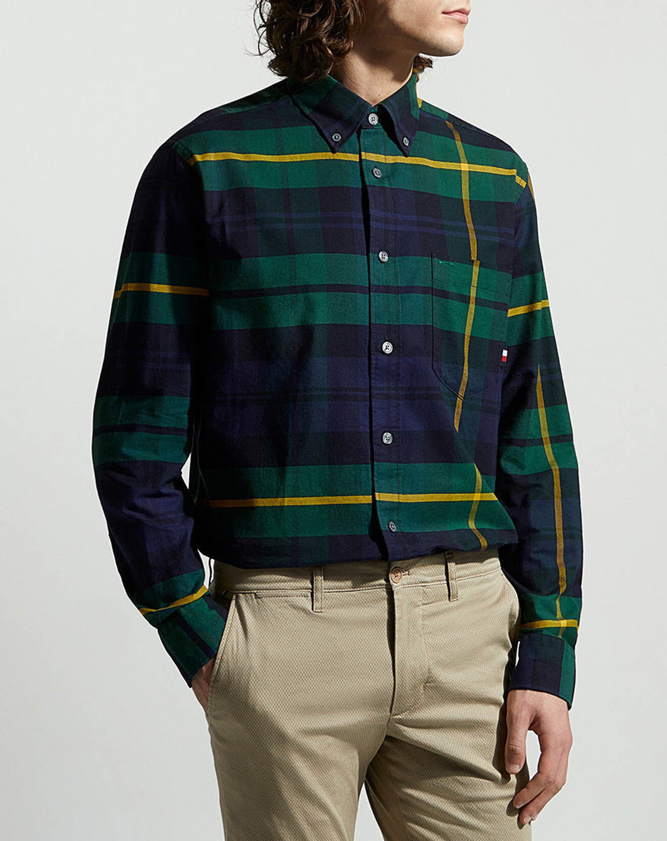 Tommy Hilfiger Chemise ajustée Blown Up tartan vert/bleu