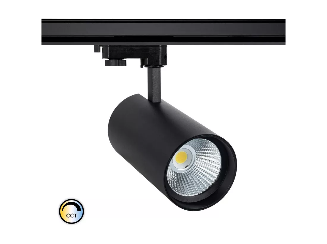 Spot LED sur Rail Triphasé 30W d'Angelo CCT LIFUD Noir Sélectionnable (chaud-neutre-froid)