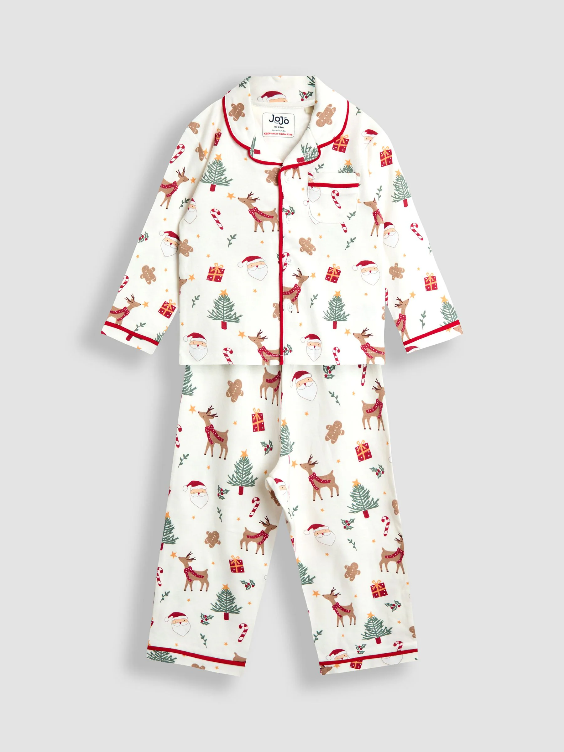 JoJo Maman Bébé - Jersey pyjama met kerstprint