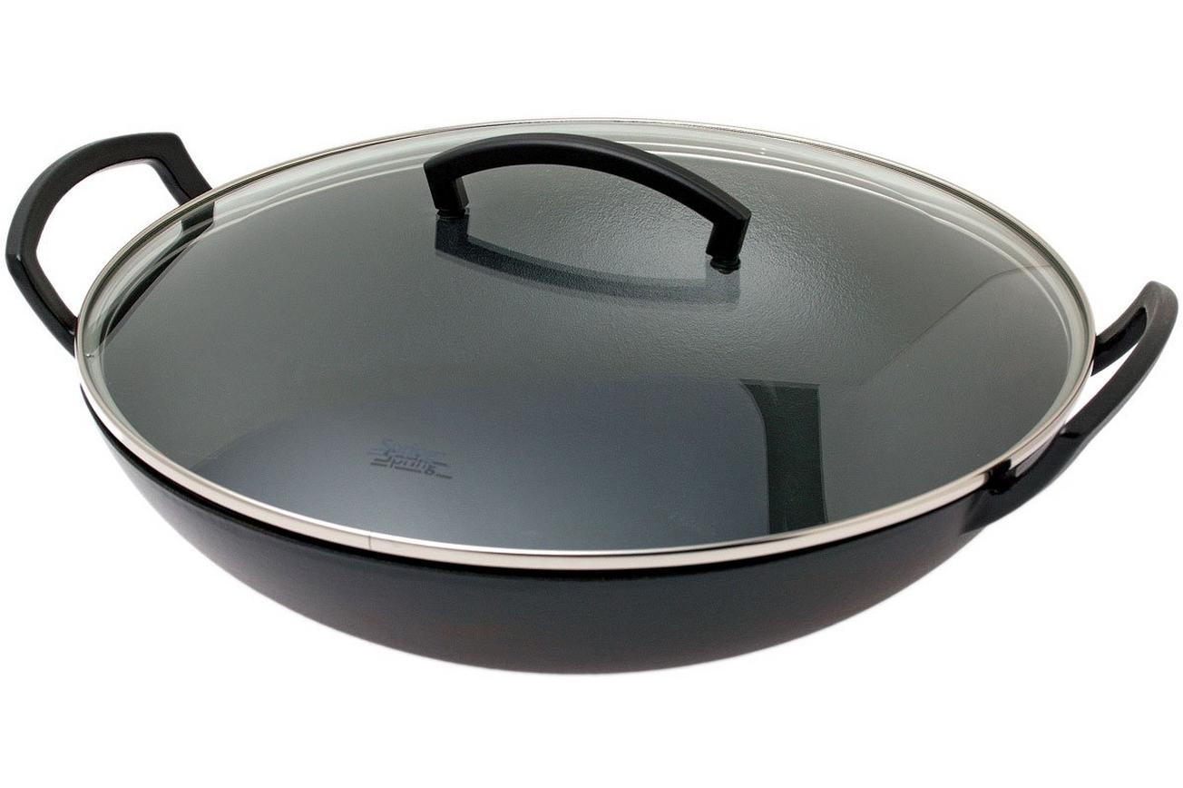 Spring wokpan gietijzer met glazen deksel, 35 cm
