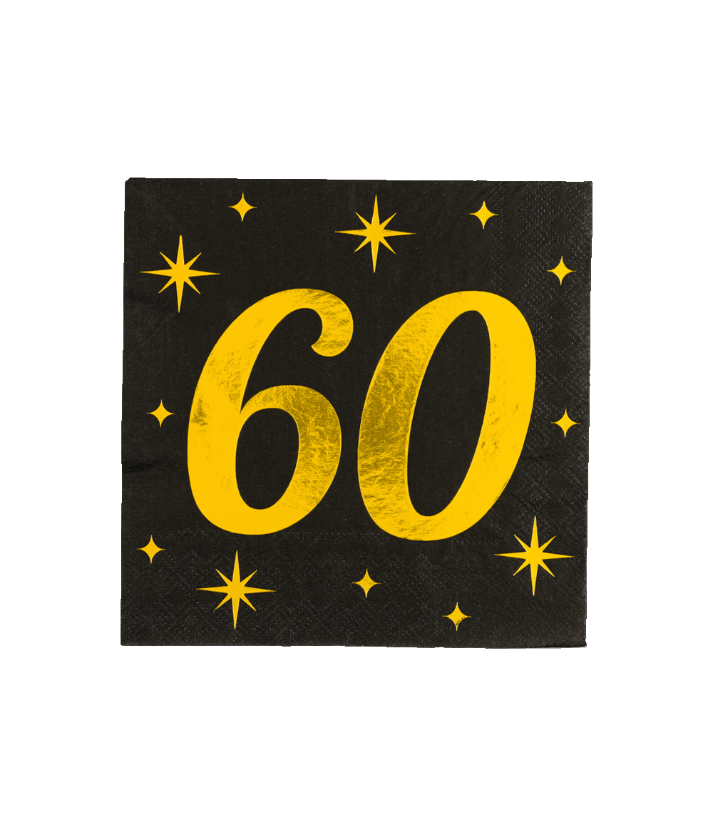 60 Jaar Servetten Zwart Goud 19cm 16st