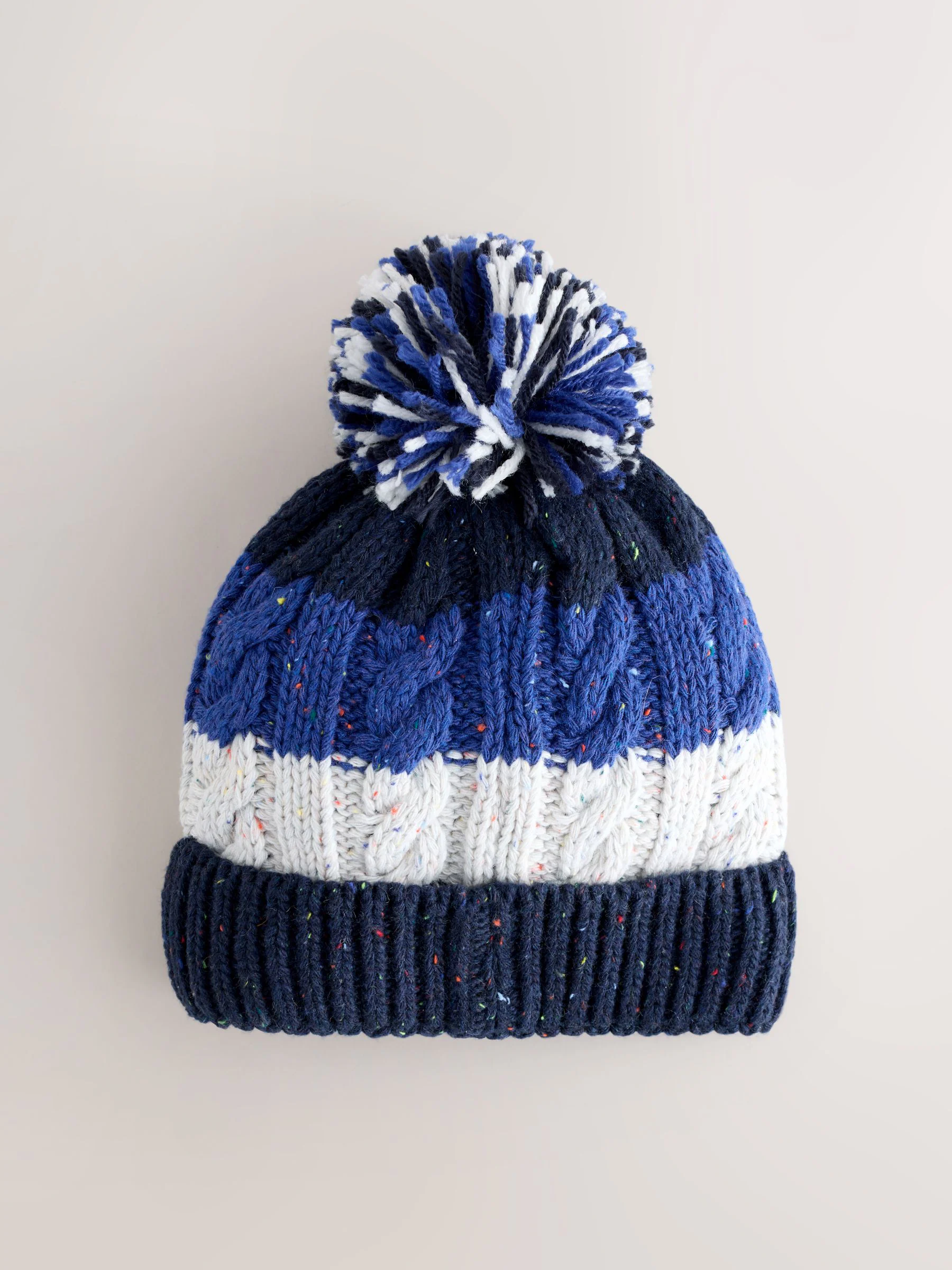 Blauw/witte streep - Beanie-muts met pompon (3mnd-16jr)