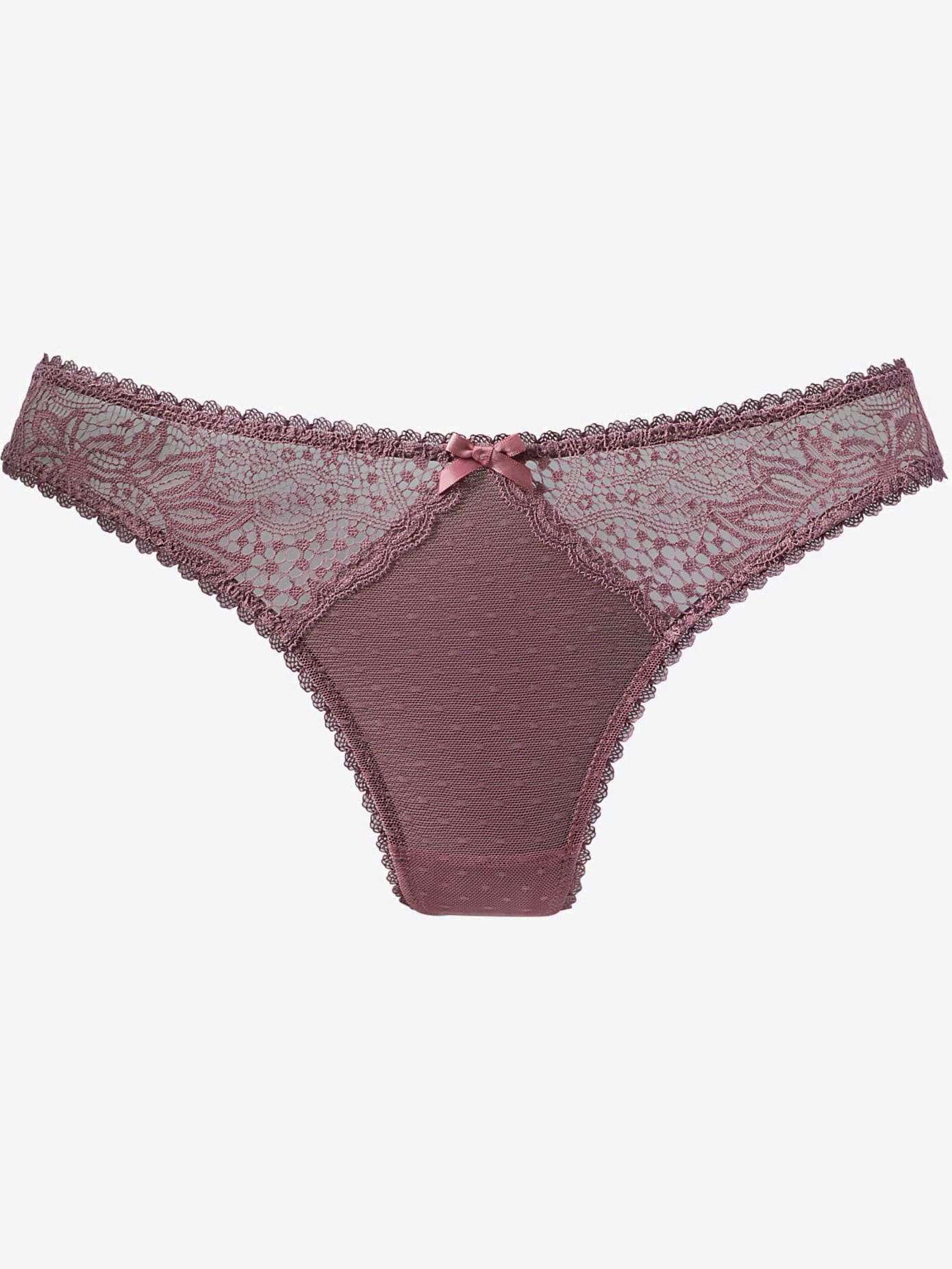 String féminin avec bordures en dentelle discrètes et nœud décoratif