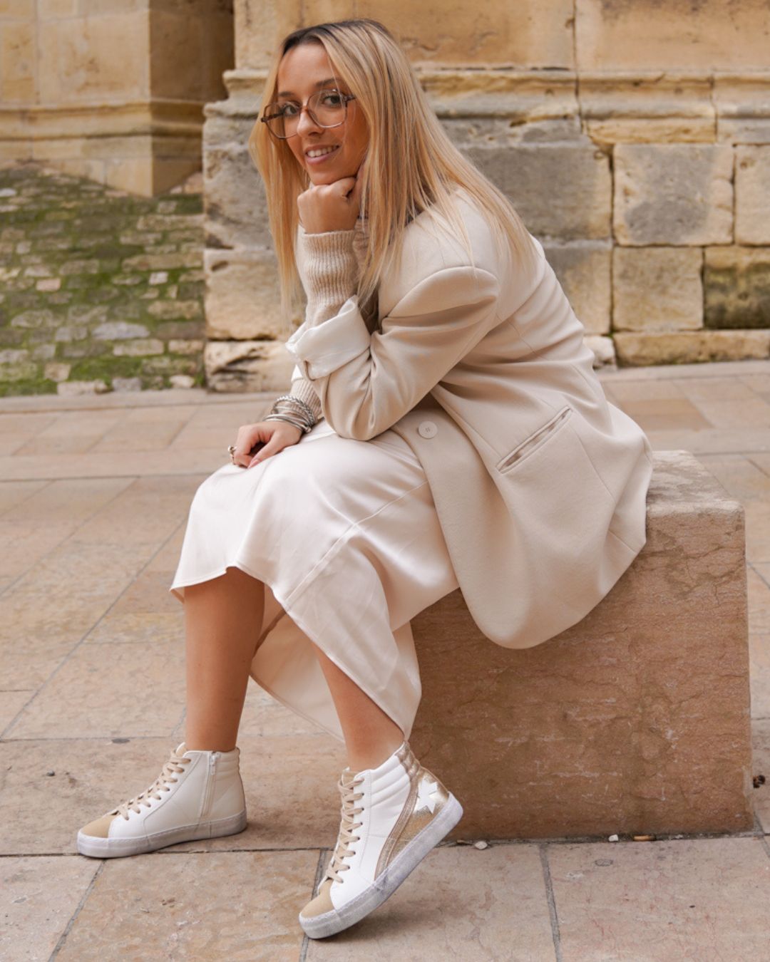 Basket femme dorée montante à lacets - Alya