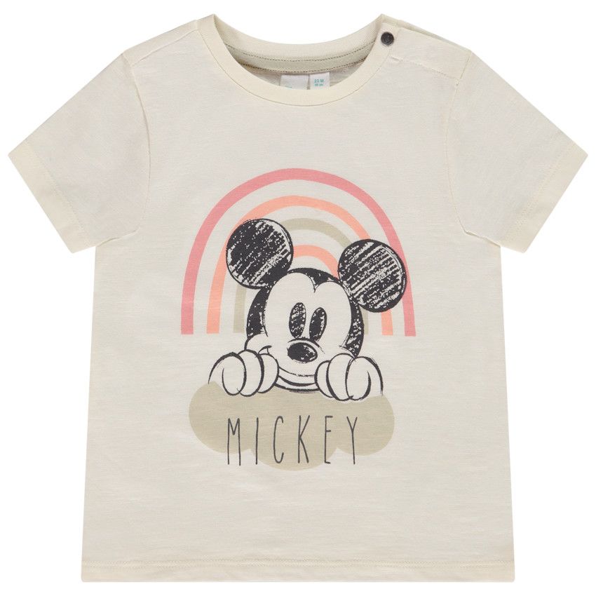 T-shirt manches courtes print Mickey Disney rainbow pour bébé garçon - Ecru