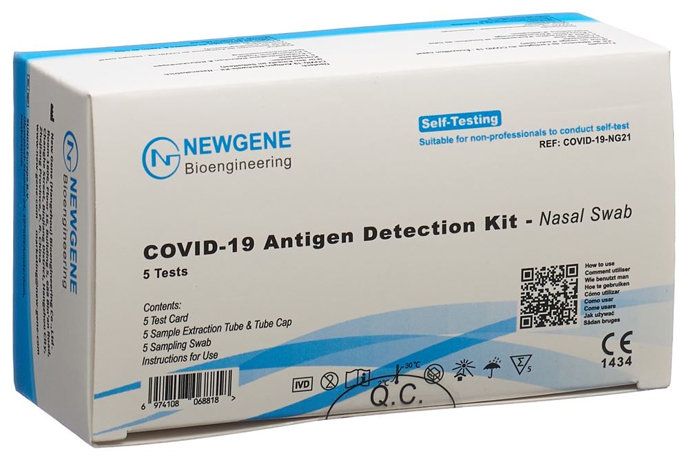 NEW GENE COVID-19 Antigen Detection Kit Nasal Swab Box 5 Stk