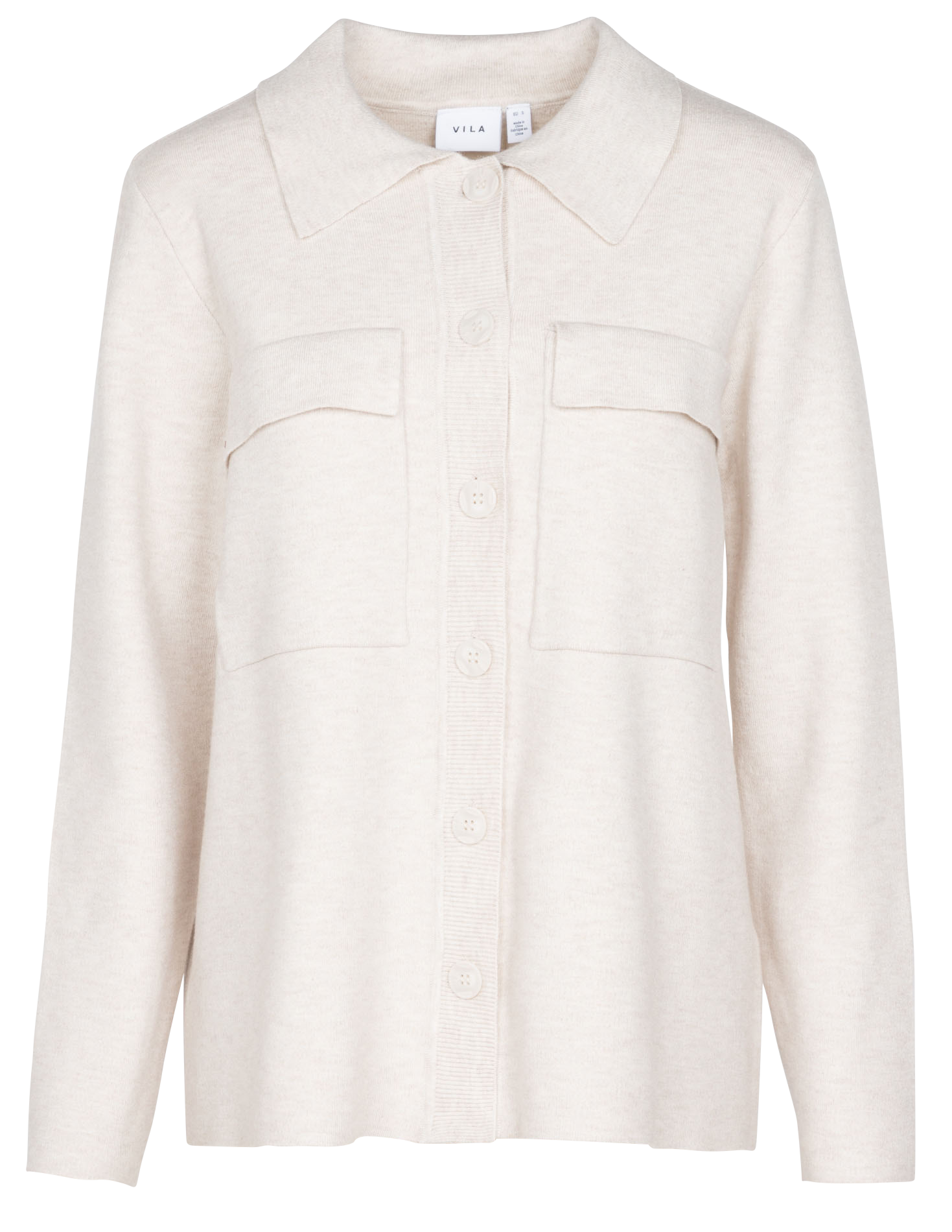 CASSIE - Gilet col classique en maille mélangée| Beige