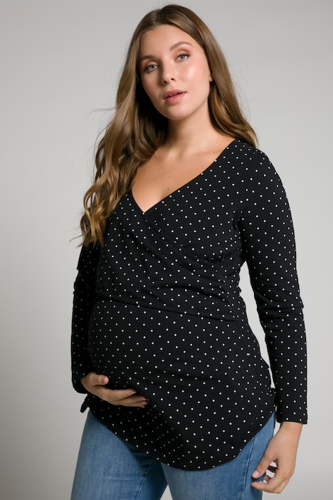 Bellieva-Wickelshirt, Punkte, V-Ausschnitt, Langarm, GOTS