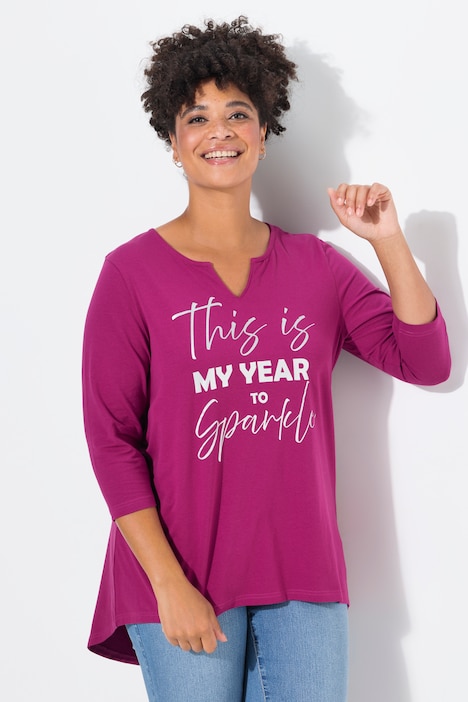 T-Shirt, A-Linie, Statement-Druck, 3/4-Ärmel