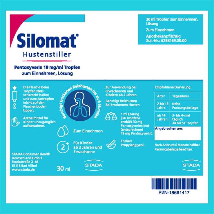 Silomat Hustenstiller Pentoxyverin 19 mg/ml Tropfen, 30 ml
