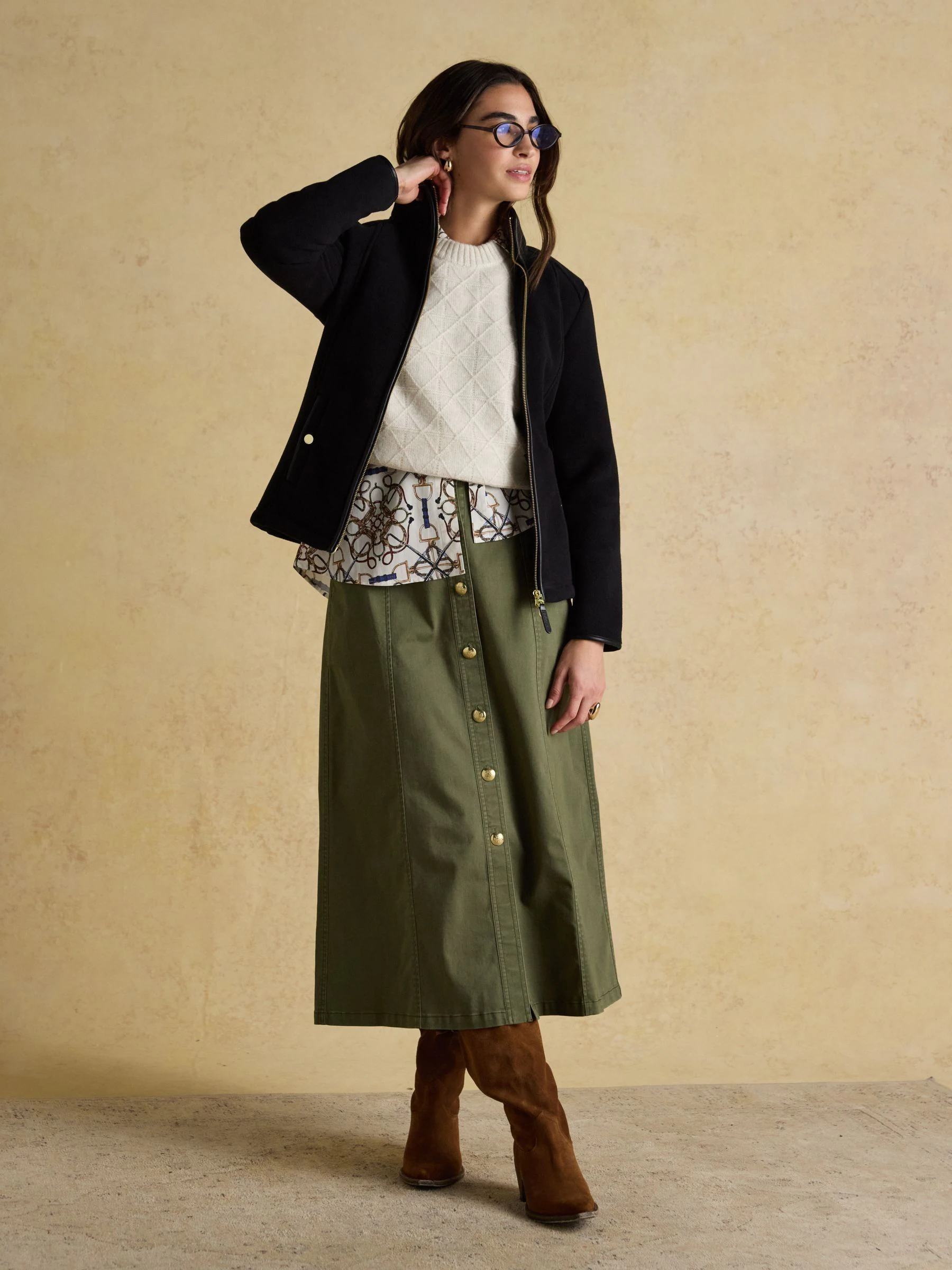 Zwart - Heritage fleece met doorlopende rits