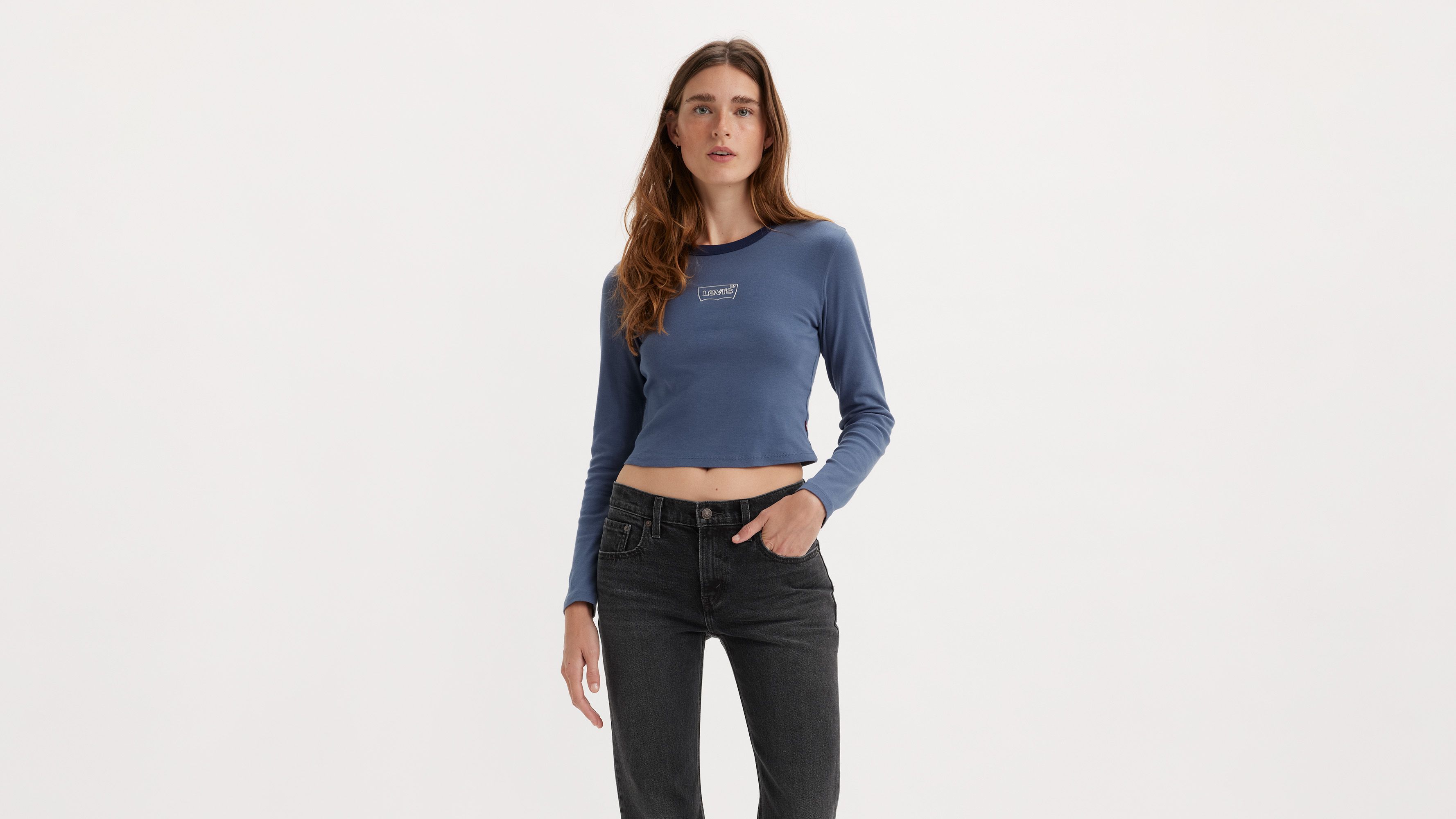 T-shirt manche longue graphique Mini Ringer - Chrome Outline Batwing Vintage Indigo X - Bleu