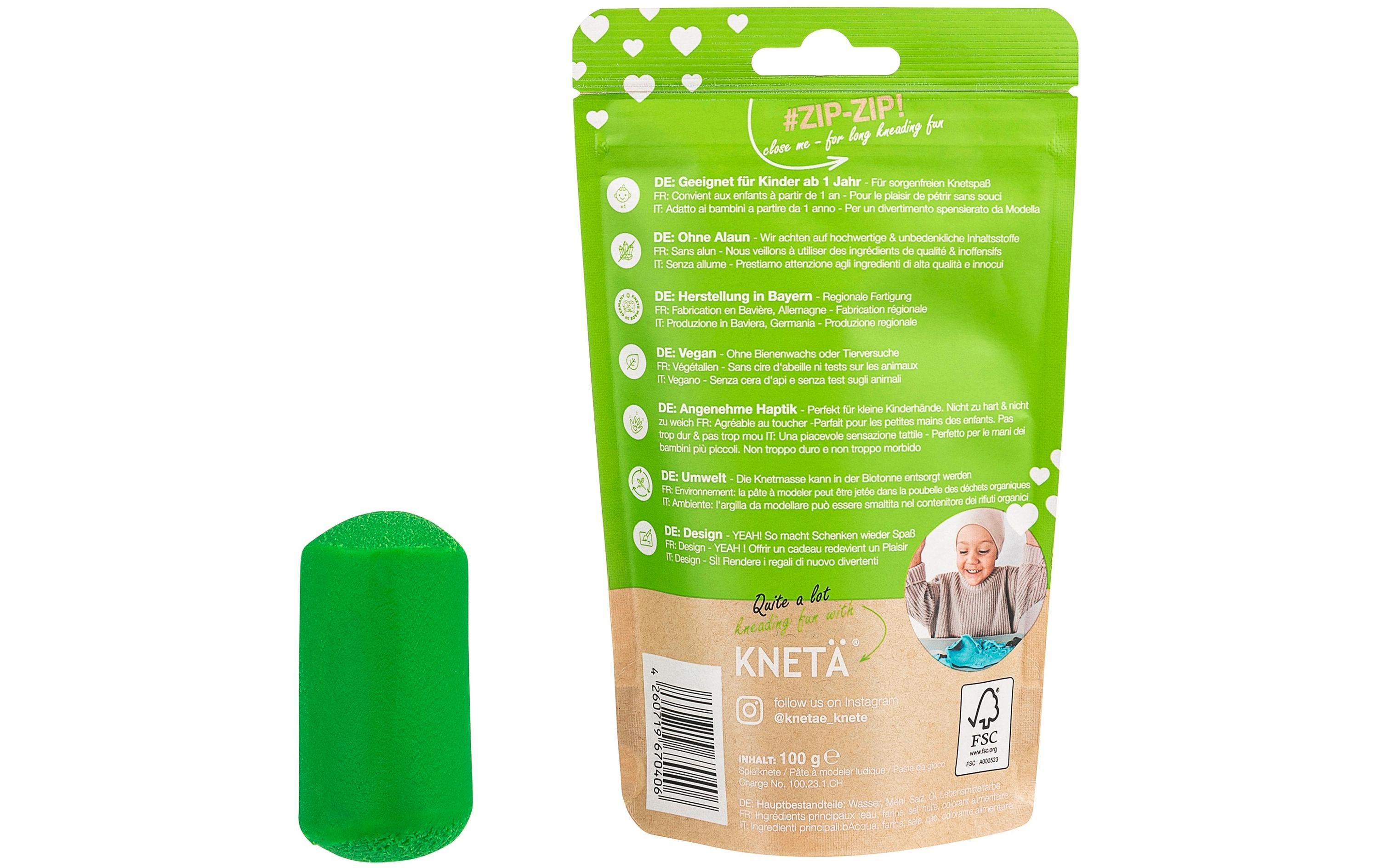 Vegane Spielknete Grün 100 gSoftknete in wiederverschliessbarer Verpackung