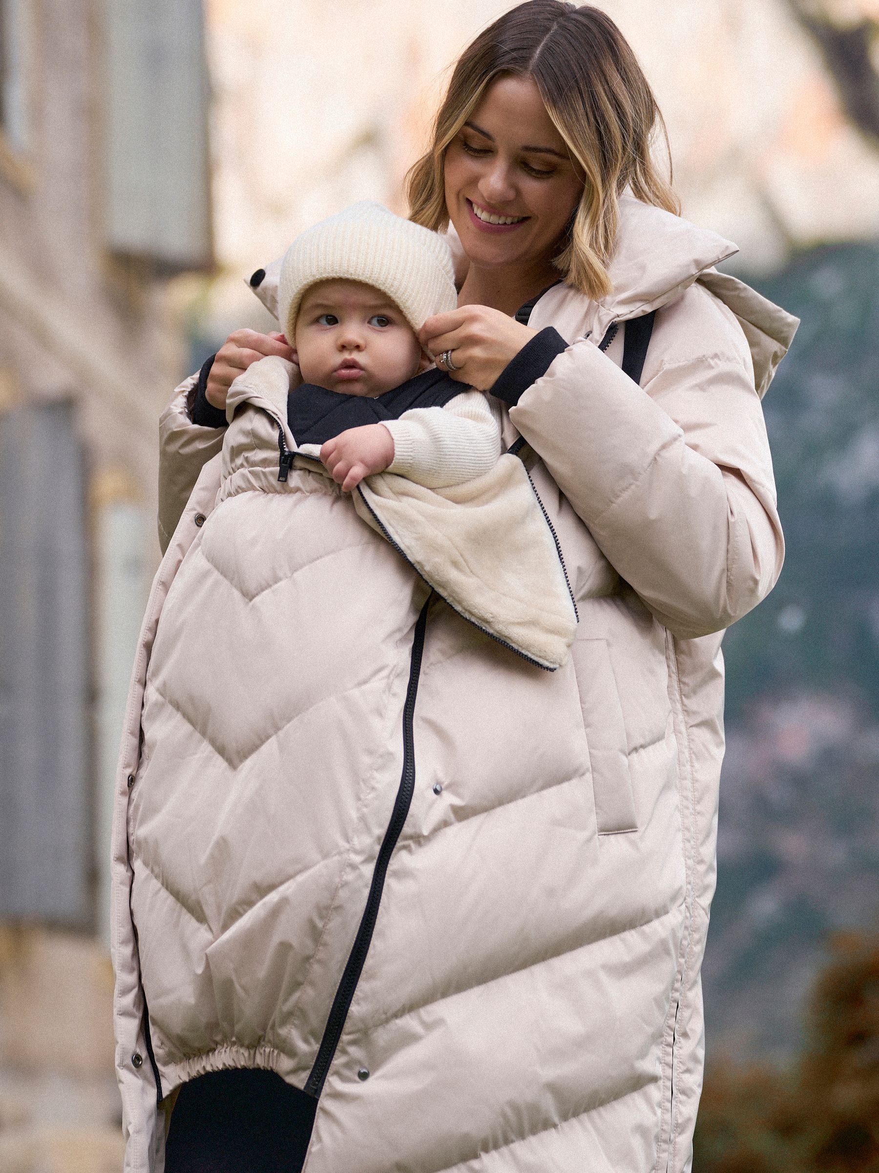 Taupe - Seraphine Long 3-In-1 Maternity & Babywearing Puffa Coat