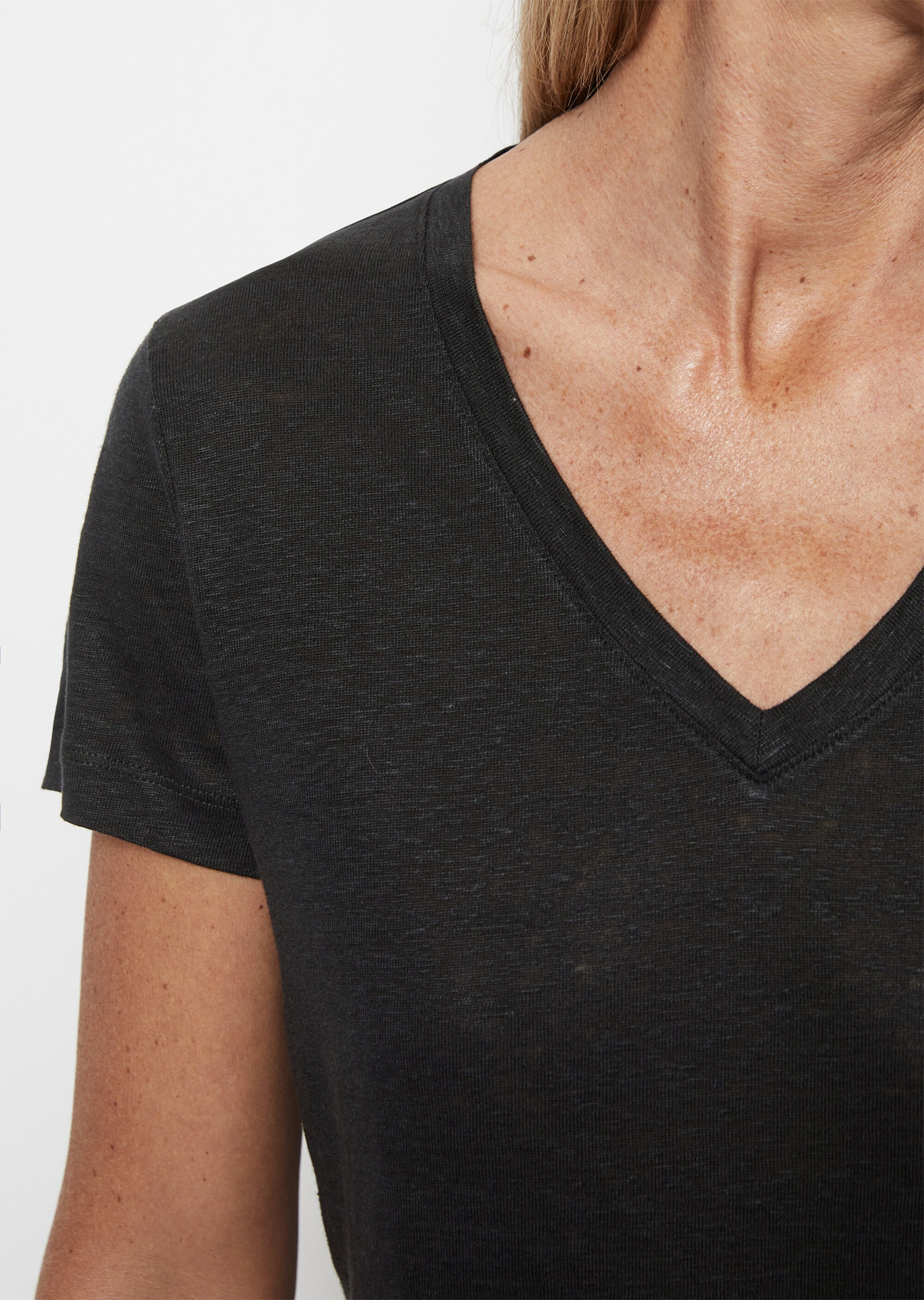 Leinen-V-Neck-T-Shirt regularaus hochwertiger Jersey-Qualität