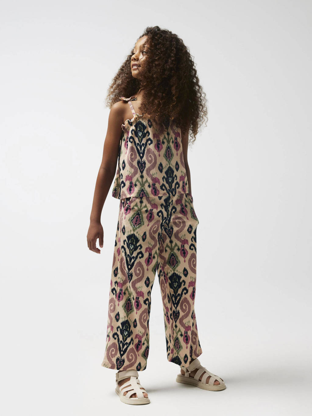 NAME IT wide leg broek NKFHABANE met all over print en textuur ecru/multicolor