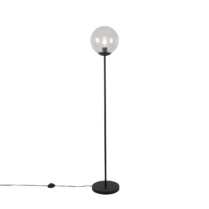 QAZQA - Art Deco Vloerlamp | Staande lamp | Lamp | Licht, zwart met helder glas - Pallon Mezzi | Woonkamer | Slaapkamer - Langwerpig - LED-compatibel E27