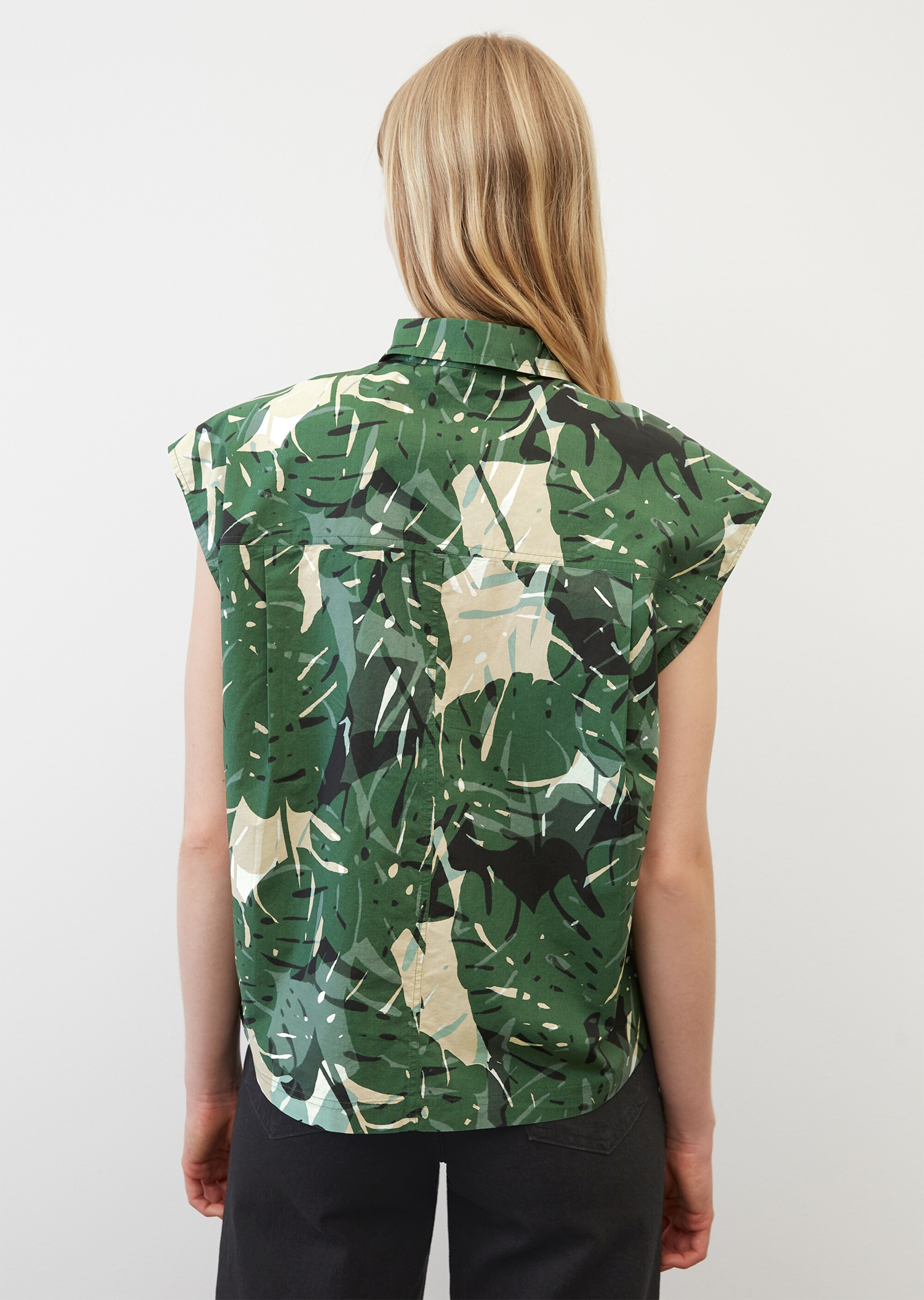 Ärmellose Print-Bluse aus Baumwoll-Popeline