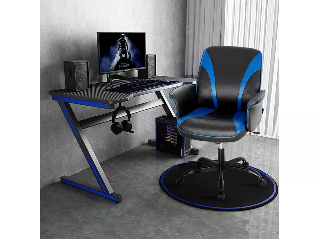 Chaise Gaming Cuir PVC, Siège Gamer Ergonomique Pivotant, Fauteuil de Bureau de Bascule, Réglable en Hauteur, Base en Métal Charge 150kg