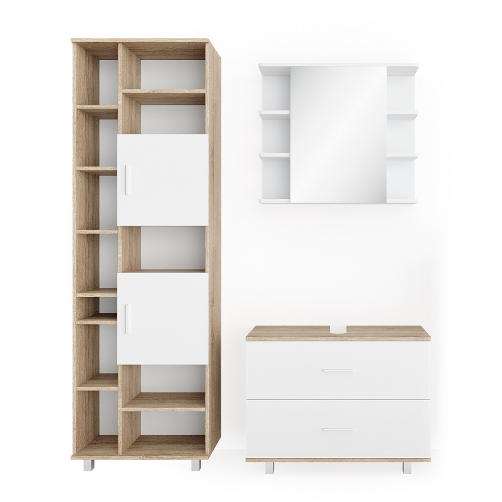 VICCO Badmöbel Set ILIAS Weiß Eiche Spiegel Kommode Unterschrank Badschrank