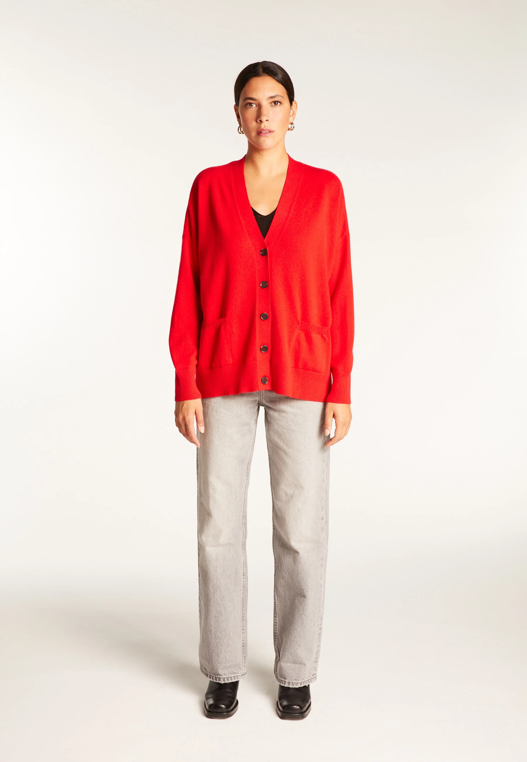 ARIEL - Gilet boutonné en cachemire | Rouge