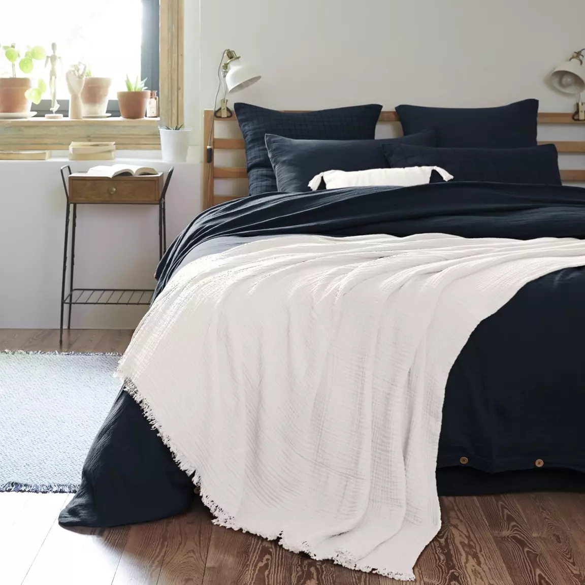 Plaid gaze de coton (180 x 220 cm) Gaïa Blanc chantilly