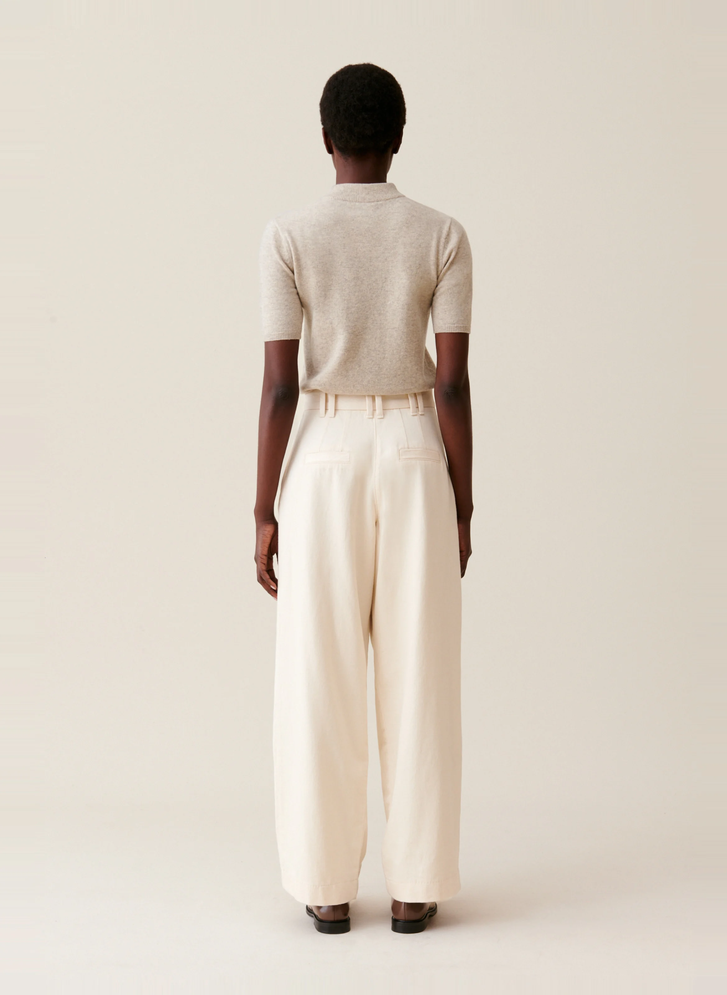 Jean large en coton | Beige