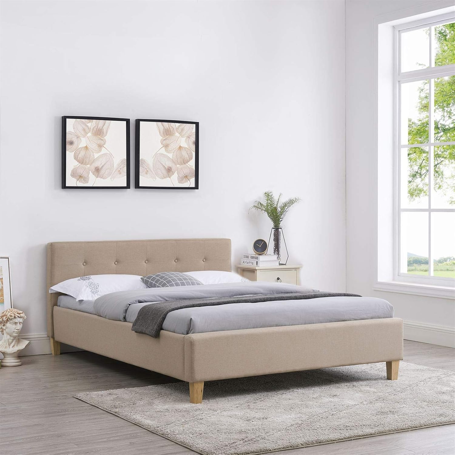 CARO-Möbel Polsterbett Adele Bett mit Stoff in beige 140x200 cm Doppelbett Jugendbett inklusive Lattenrost, Stoffbezug