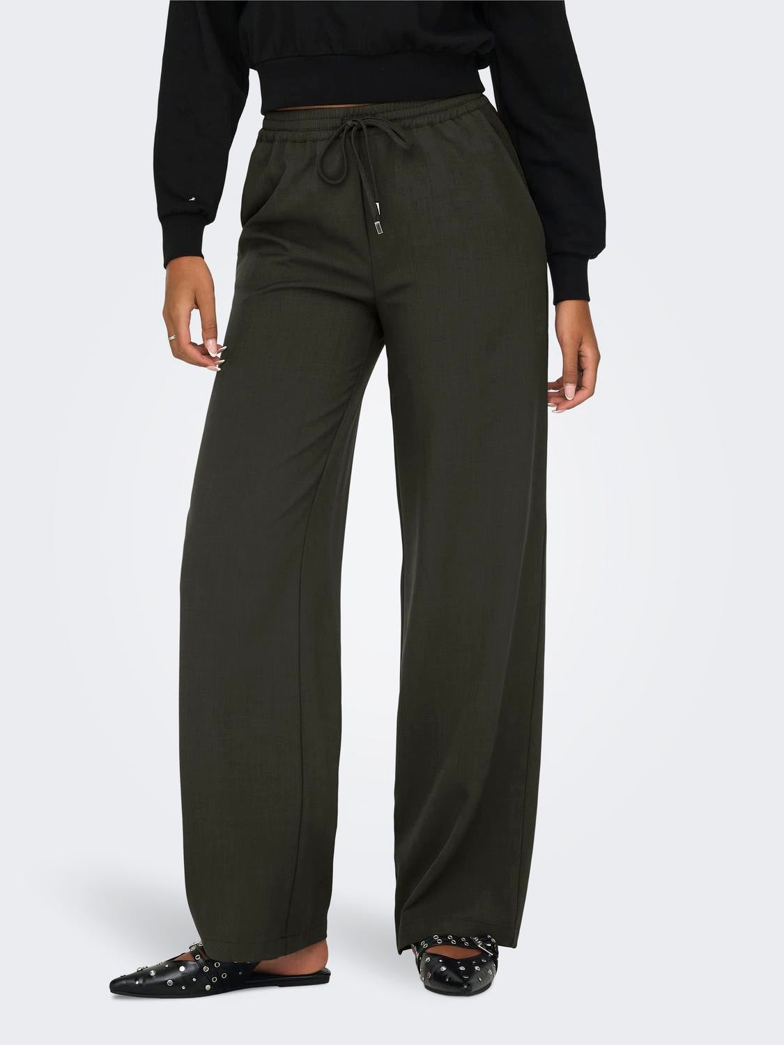 ONLGINNY Hohe Taille Weiter Beinschnitt Hose mit weitem Beinschnitt Black Olive