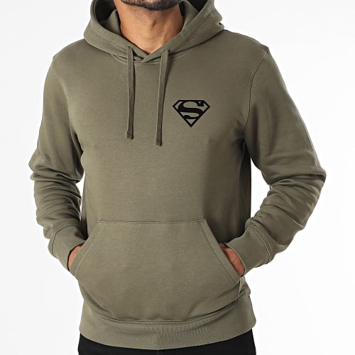 Sweat Capuche Logo Velvet Back Vert Kaki Noir