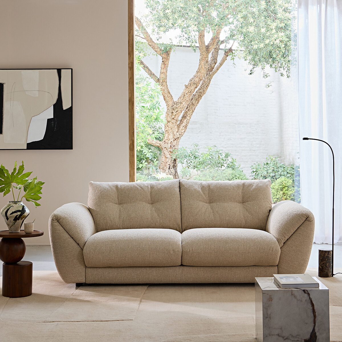AM.PM<br>Sofá-cama de 3 lugares em tecido bouclé Edgar