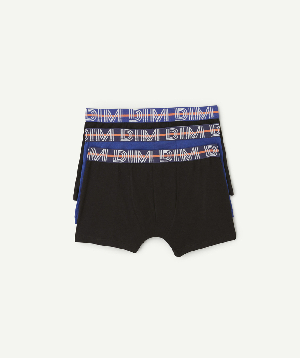 DIMlot de 3 boxers garçon noir et bleu avec élastiques colorées