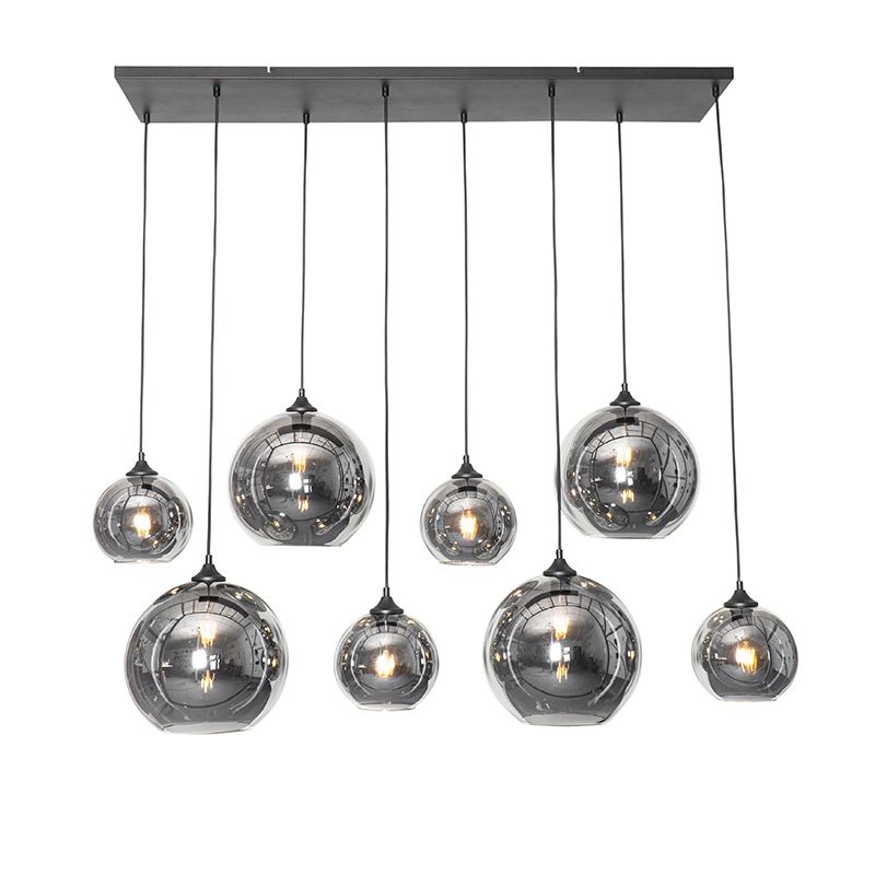 Art Deco hanglamp zwart met smoke glas 8-lichts - Sandra
