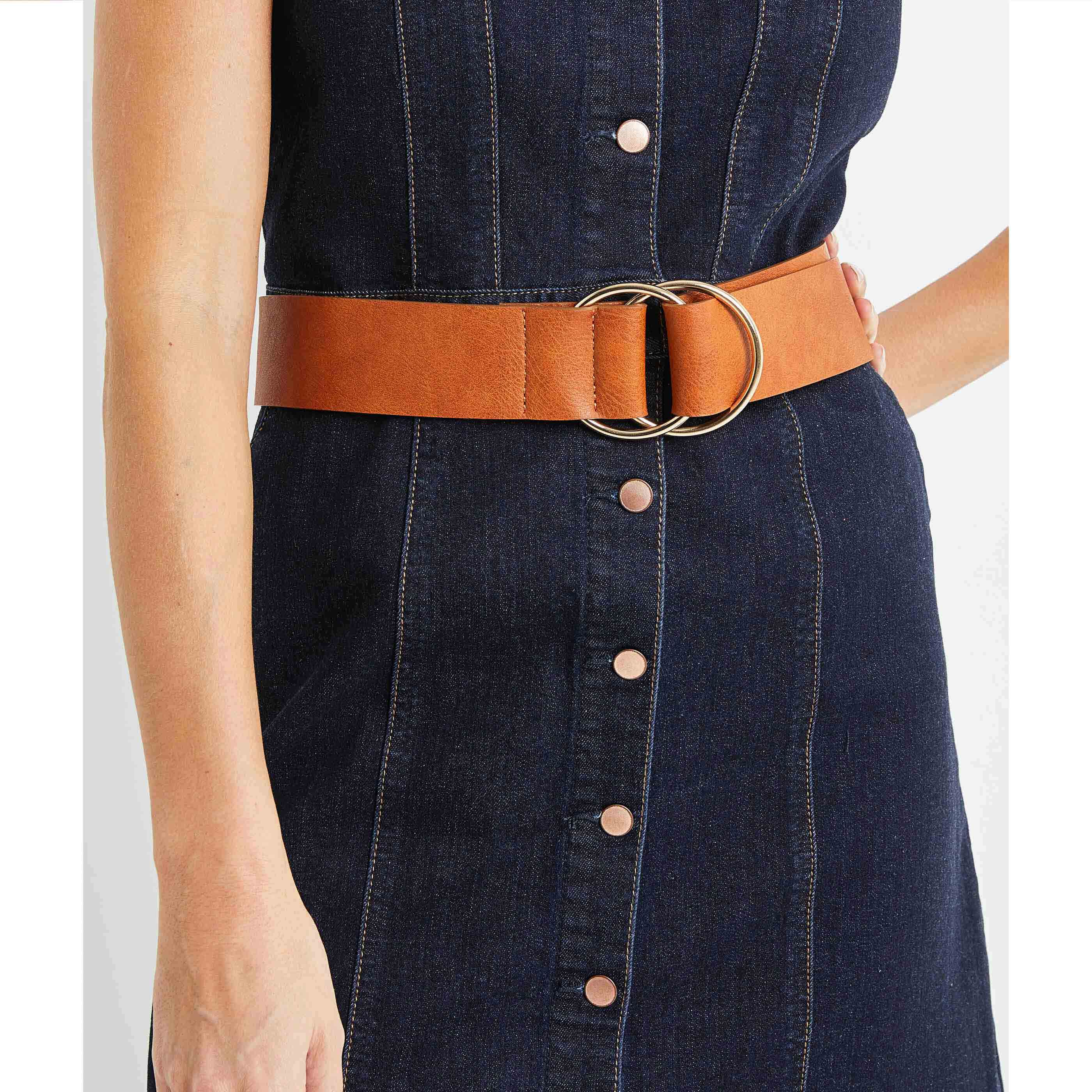 Ceinture large double boucle femme - CAMEL