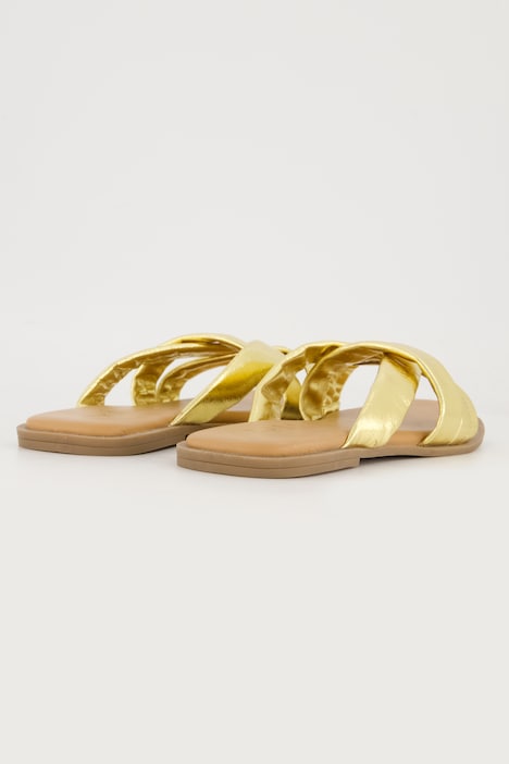 Leder-Pantoletten, Metallic-Riemen, Weite H